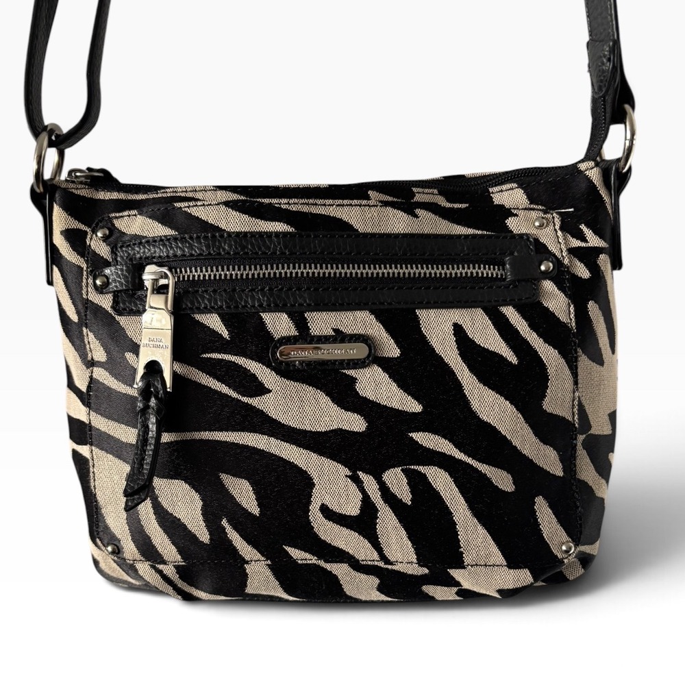Dana Buchman Crossbody Bag Women Small Black Cream Zebra Print Good Condition